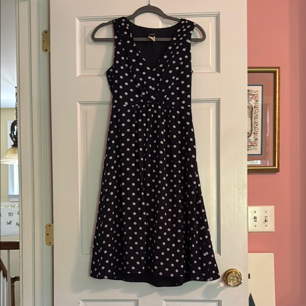 J Crew Navy Polka Dot Sleeveless Dress